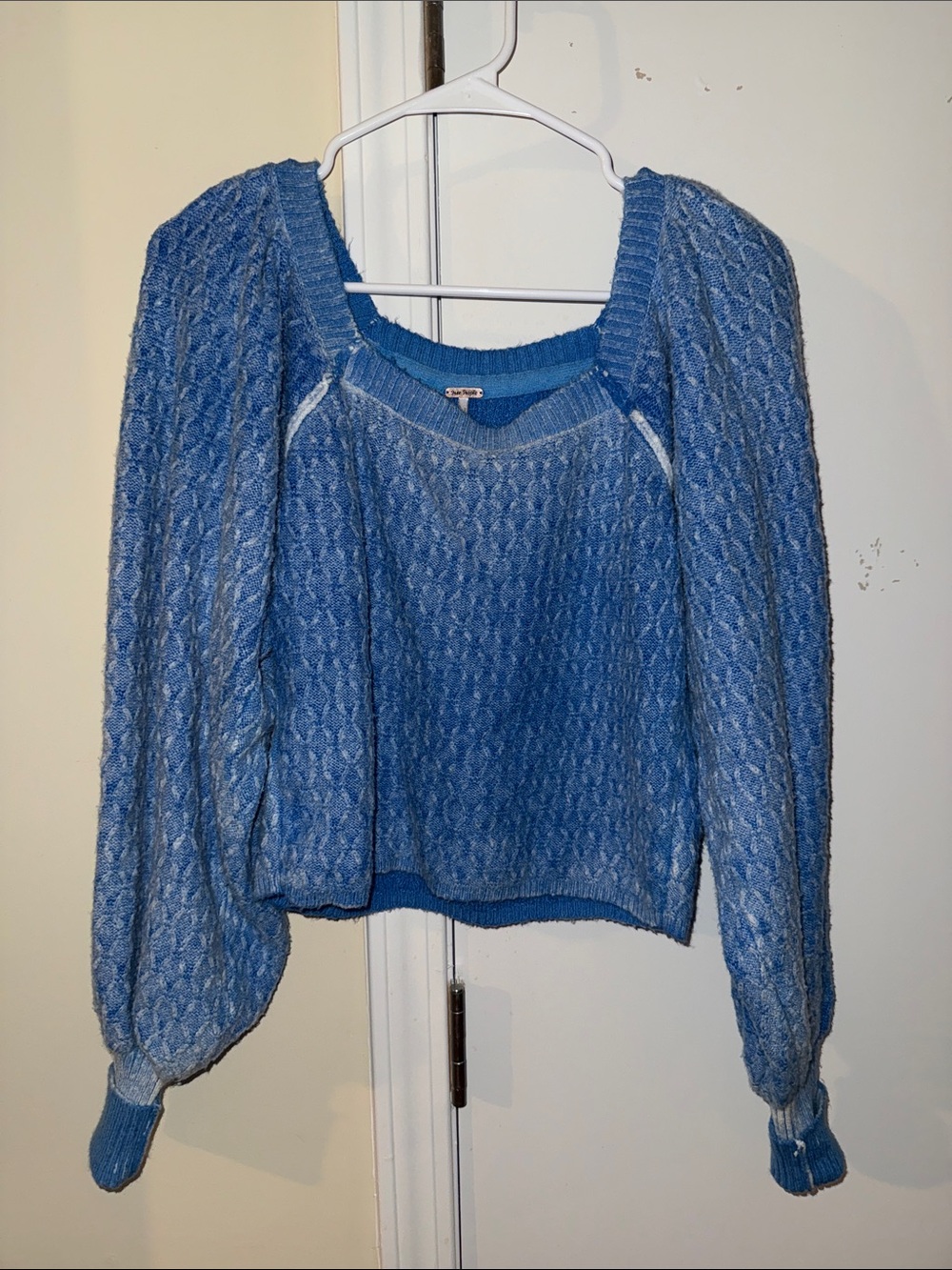 Free People bright blue cozy knit cropped sweater